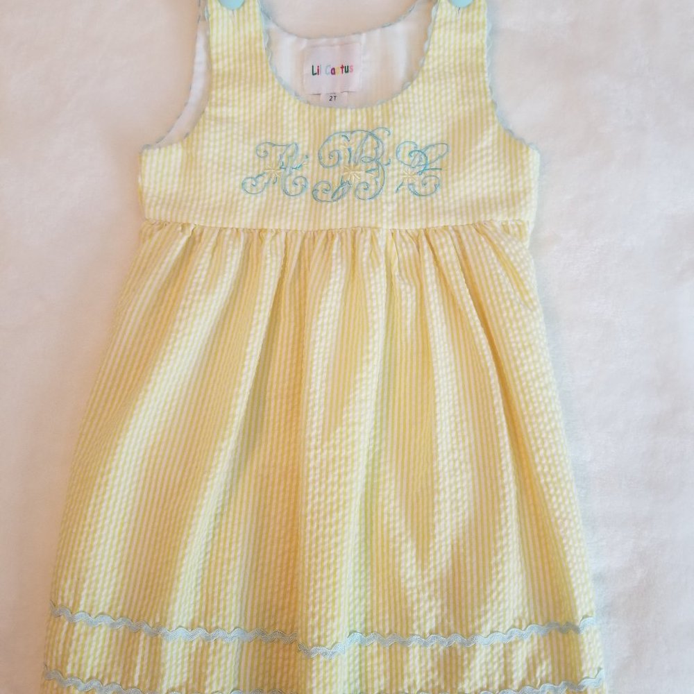Lil Cactus yellow seersucker sleeveless dress size 2T worn once